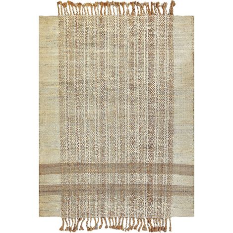Tappeto boho juta con nappe fatto a mano 140 x 200 cm beige chiaro e naturale Ortaoba