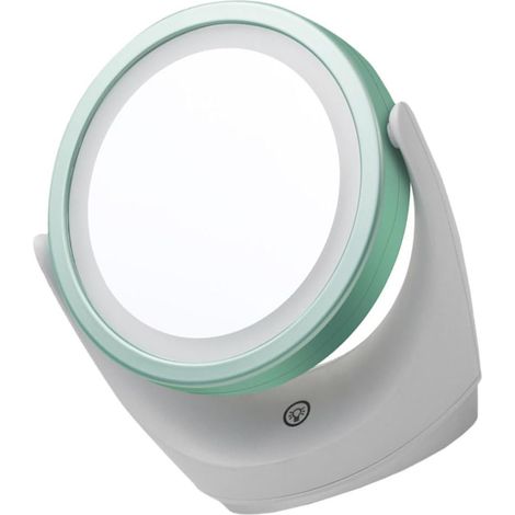 Miroir de coiffeuse de table à LED avec éclairage LED à intensité variable intelligent, pivotant à 360°, rechargeable par USB, vert menthe