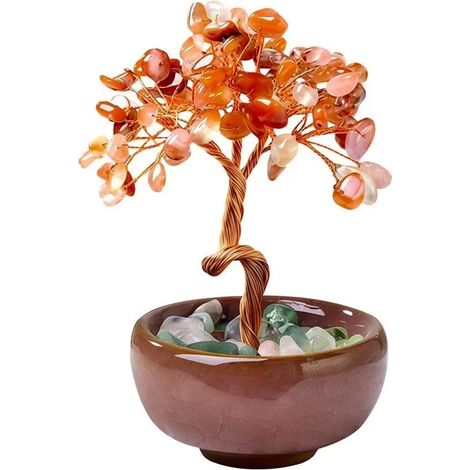 Arbre de Vie en Agate Rouge - Sculpture artisanale en quartz rose, décoration élégante pour bureau et ma - Agate Rouge - 81 Cristaux (1/5)