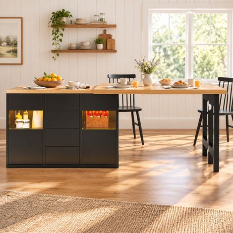 Meuble cuisine pivotant 120-197 cm avec LED RGB, 4 tiroirs, noir OKMYHOME (1/5)