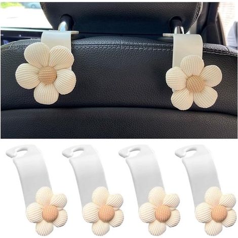 Einzelteile von Auto-Kopfstützenhaken niedliche florale Autositz-Aufbewahrungshaken für Geldbörsen und Taschen tragbare beige weiß (1/4)
