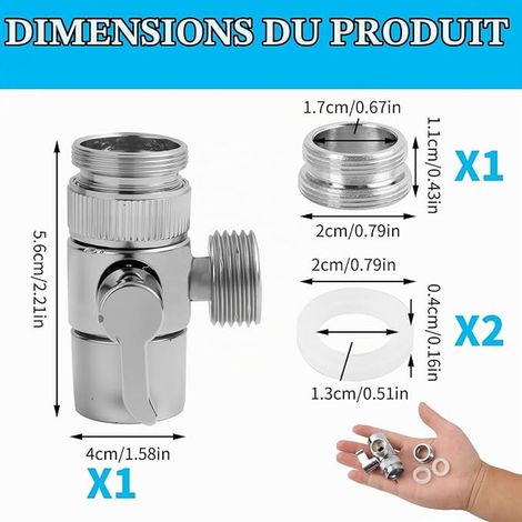 Chrome Brass Diverter Faucet, 3 Way Valve, 3-Way Diverter for Shower and Sink with External Adapter M22 x M24, Switch Valve for Kitchen and Bathroom