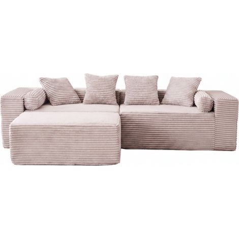 Sofá rinconero modular de 3 piezas, chaise longue amplia, sin montaje, espuma y muelles, beige (1/5)
