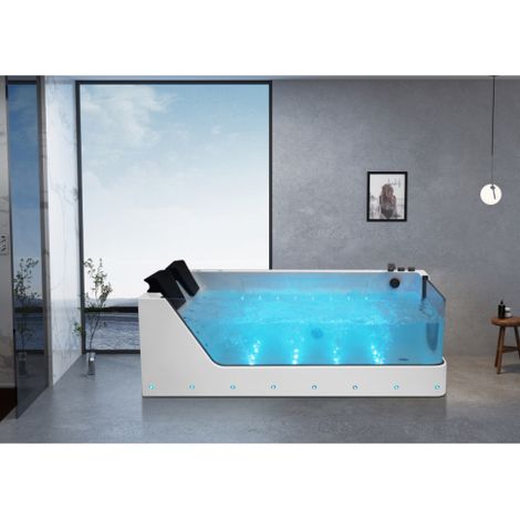 Vasca da bagno idromassaggio in vetro due posti full optional riscaldata 180x90cm Sicorage Traxy Sx