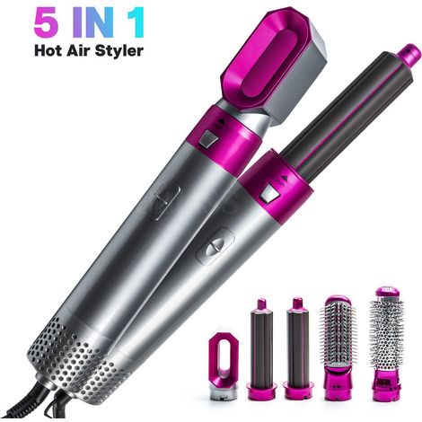Nouvelle brosse chauffante 5-en-1, lisseur, boucleur et baguette coiffante automatique, utilisation sèche et humide (1/5)