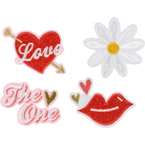 Trasferibili termoadesivi a tema amore, misti, 5,5-6,5 x 3,5-4,5 cm, 4 pezzi. (1/4)