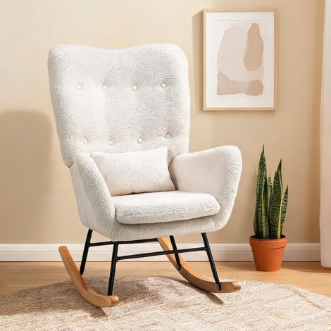 Fauteuil à bascule en tissu crème avec dossier rembourré en foam (1/5)