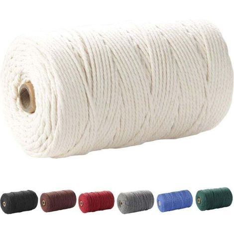 Cordon en macramé, 3 mm x 220 m (environ 200 m) Corde douce non teintée en coton 100% naturel pour la fabrication artisanale de suspensions murales pour plantes, beige (1/5)