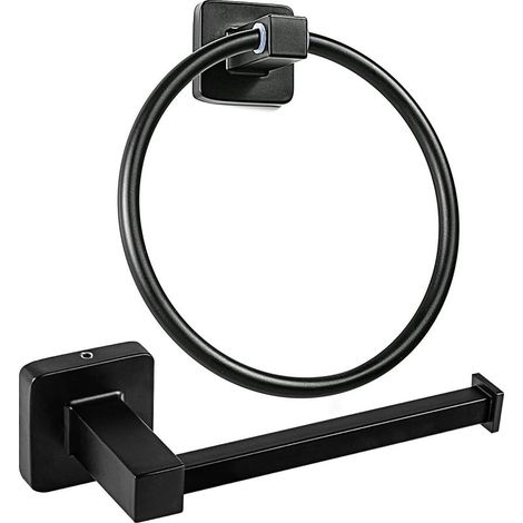 Juego de 2 soportes para rollo de papel higiénico, aro para toallas de acero inoxidable, soporte de pared para papel higiénico, negro mate. (1/5)