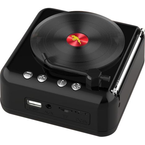 Enceinte Bluetooth Vinyle Rétro avec Radio FM Mini, Son Stéréo HiFi et Design Phonographe Innovant Noir (1/5)