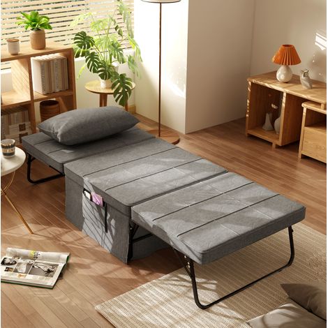 MEUBLIV Cama plegable 188x75x38 cm gris - respaldo de 5 posiciones, con colchón (1/5)