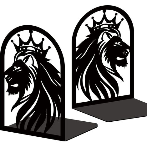 1 paire d'extrémités en métal pour étagères, couronne, lion, antidérapant, support pour bibliothèque, support pour bureau, bureau, bibliothèque, école, cuisine - 18,9 x 10,7 x 8,9 cm (1/5)
