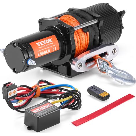 Treuil Électrique VTT UTV Capacité de Traction 2041 kg 12 V CC, Corde Synthétique 12 Brins Φ 0,6x1188,7 cm, Guide-câble, Télécommande Sans Fil et Filaire, Étanche IP55, pour Remorquage VTT UTV (1/5)
