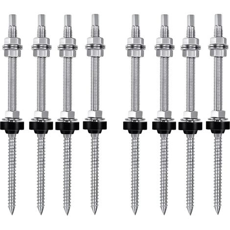 Boulons de Suspension Argentés M10 X 200 Mm, Pré-Assemblés, V2A, Réglables en Hauteur, pour Toits de Solaire Photovoltaïque, Lot de 8 (1/5)
