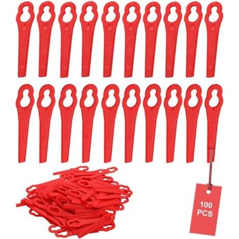 Paquete de 100 cuchillas de plástico de repuesto para desbrozadora roja, cuchilla de plástico para desbrozadora FRT18A FRT18A1 Kunst 46155 FRT20A1 Accesorio H23 Sktooy (1/5)