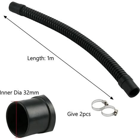 Tuyau annelé pour aquarium (32 mm x 1 m - 1 pièce) avec embouts en caoutchouc souple et sortie d'eau. (1/5)