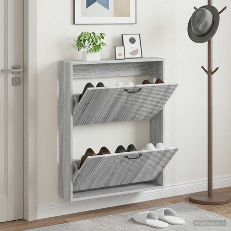 vidaXL Wall-Mounted Shoe Cabinet HAARLEM 71 x 17 x 86 cm Grey Sonoma (1/5)