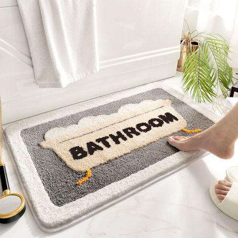 Tapis de bain antidérapant 50 x 80 cm – Tapis salle de bain en fausse fourrure douce, lavable en machine, motif baignoire, idéal pour sol carrelé ou humide-lsw