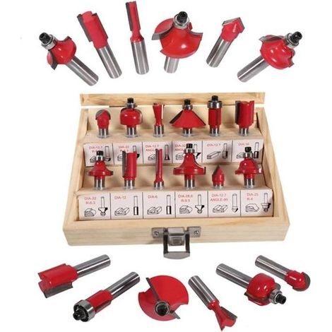 Outils de fraisage - MECABOIS - 12pcs - 8 mm - Alliage YG8 - Boîte en bois pratique (1/3)