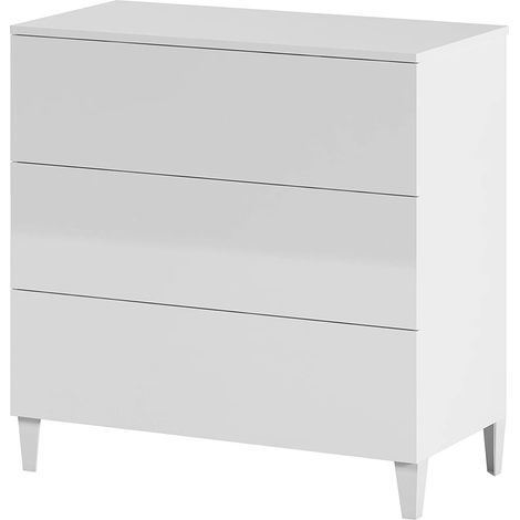 Commode en bois coloris blanc brillant avec 3 tiroirs - longueur 80 x Hauteur 76 x Profondeur 40 cm