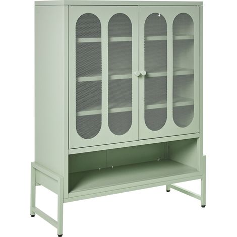 2 Door Sideboard Mint Green Steel Oval Perforated Doors 5 Shelves Ventilation Slots Leg Caps Home Office Furniture Industrial Design SOLETTA (1/5)