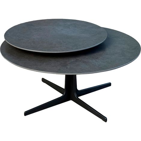 Table basse ronde double plateau en céramique effet acier marron - NAYOR