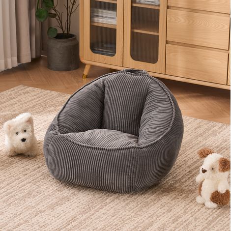 Fauteuil pouf en tissu côtelé gris clair, format petit, sans montage DESVIAE (1/5)