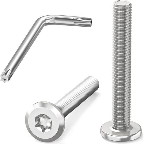Lot de 20 vis à tête plate M6 x 40 mm, Torx, en acier inoxydable A2 V2A, avec clé Torx, filetage complet (1/5)
