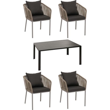 Garniture de jardin HWC-N41, table+4xchaises, résistant aux intempéries alu 140x80cm, cord (1/5)