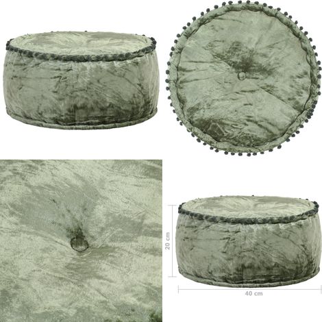 Pouf Rund Samt 40x20 cm Grün - Samtpuff - Runder Hocker - Deko Sessel - Beistelltisch - Wohnaccessoire - Home & Living (1/4)