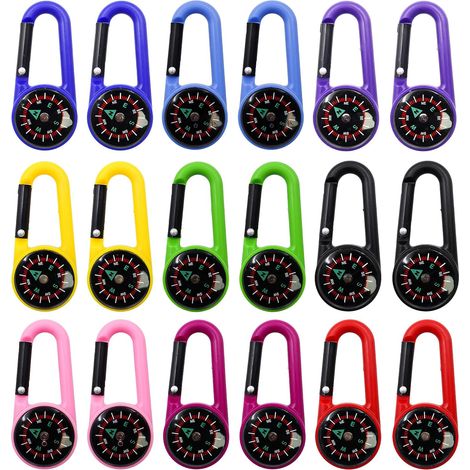 18 Pièces Multicolore Boussoles avec Mousqueton Mini Boussole Porte Clé Boussole Enfant 9 Couleurs Multifonction pour Extérieur Camping Randonnée Voyage Chasse Escalade (1/5)
