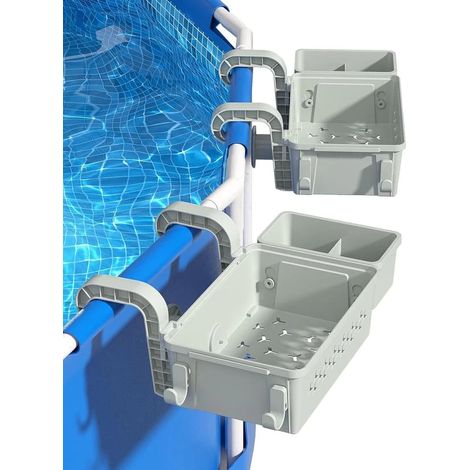 Panier de rangement amélioré pour bord de piscine, accessoires pour piscine hors sol, panier de rangement avec porte-gobelet, compatible avec les margelles de 7,6 cm (3 pouces) ou moins (1/4)