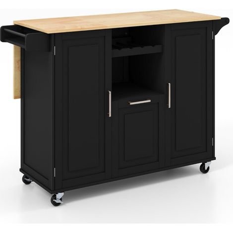 Carrito de cocina con ruedas 130 x 74 x 90 cm amplio y práctico espacio de almacenamiento estilo moderno madera de caucho negra 200018048