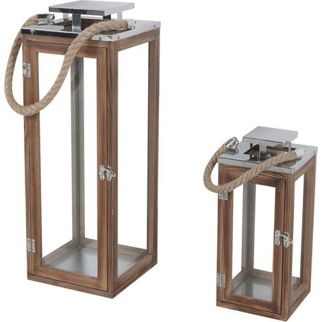 2er XXL Holz-Laternen Set braun-MMC8137-mittel-klein