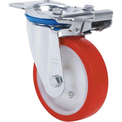 rueda giratora placa mec.dir.10zvmd150-po nylon blanco-poliur.rojo eje liso (1/2)