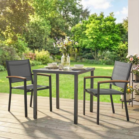 Lot 2 chaises Bois Gris jardin texteline métal accoudoirs effet 56x62x89 cm