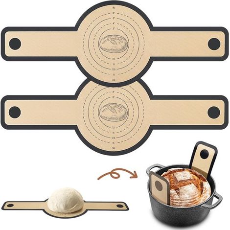 Lot de 2 tapis de cuisson en silicone - Tapis de cuisson - Tapis de cuisson pour pain - Tapis de cuisson à anses longues - Tapis à pâte à longs manches - Matière : silicone - Noir (1/5)