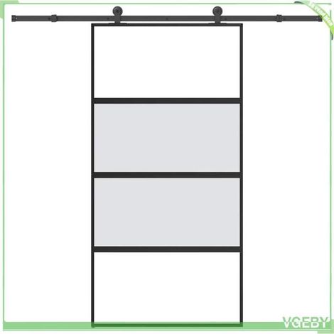 Porte coulissante - 3333000 (FAF7291712448867) - Verre trempé 102,5×205 cm - Aluminium noir mat - Kit rail 213,5 cm (1/5)