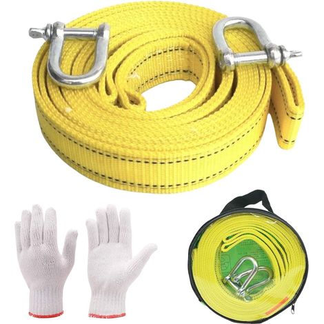 5M Cordes de remorquage,5 mm d'épaisseur,4,3 cm de largeur,Sangle Remorquage, Kit de cordes de remorquage pour voiture, Corde de remorquage robuste, comprend 1 paire de gants. Pour le désincarcération (1/5)