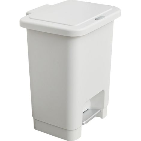 Step Bin, poubelle à pédale 10 L, rectangulaire, en plastique recyclé, pour cuisine, bureau, buanderie, garage, atelier, salle de bain,Blanc (1/5)
