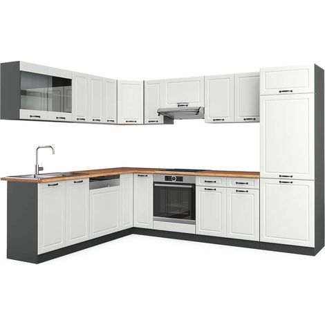 Cuisine en angle R-Line, Blanc cottage/anthracite, 227 x 287 cm , PT Chêne, Vicco