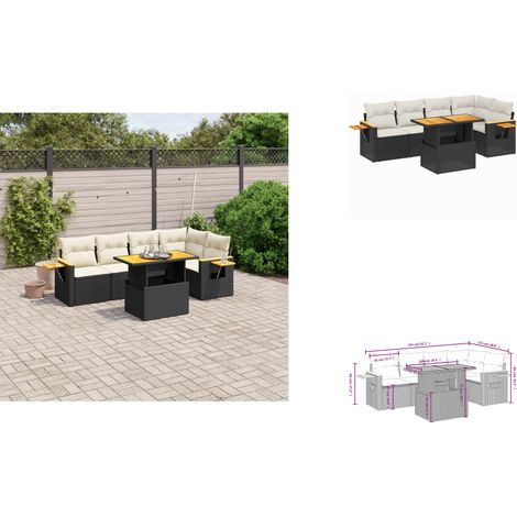 6-tlg. Garten-Sofagarnitur mit Kissen Schwarz Poly Rattan - Gartenmöbel Set - PE-Rattan Möbel - Outdoor Lounge - Garten Sofa - Balkon Möbel (1/3)