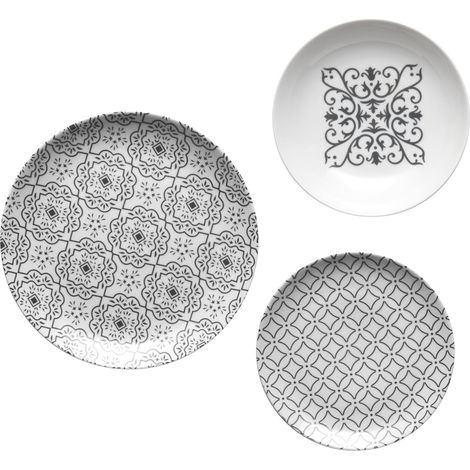 Guzzini - LE MAIOLICHE Set 6 Posti Tavola, Piatti Piani, Piatti Fondi, Piatti Frutta/Dessert - Grigio Cielo - 10290992