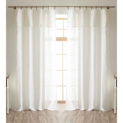 Lot de 2 voilages ajustables + 8 anneaux pince 140 x 270 cm Polyester effet lin "Nia" Le fil d'Ariane - Nia Ivoire - (1/5)