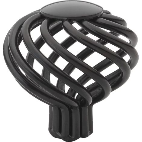 36 mm großer, gedrehter, runder Schrankknopf in Vogelkäfigform, mattschwarz