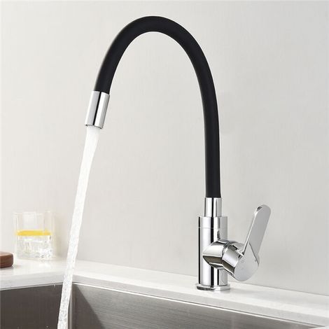 Robinet Cuisine Mémoire de Forme Mitigeur d'évier Courbe en Silicone Noir Robinetterie Chromé Mitigeur Cuisine Flexion Arbitraire Pivotant 360° (1/4)