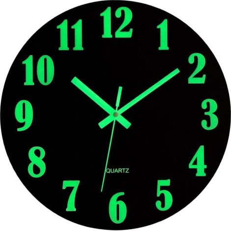Silent Luminous Wall Clock 30cm MDF Fluorescent Pendulum Night Decorative Bedroom Kitchen Living Room Office (1/4)