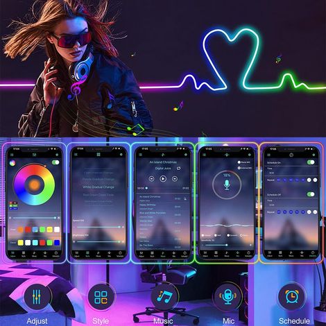 Striscia luminosa al neon LED RGB, 1000 cm - 600 LED, controllo tramite app/telecomando, modalità multiple, impermeabile IP67, per Natale (1/4)