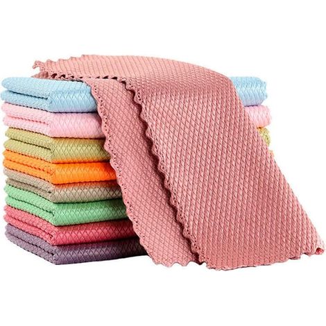 Microfiber Cloth Set, 10 Fish Scale Cleaning Cloths, 25x25cm, for Cleaning Car Windows (1/5)