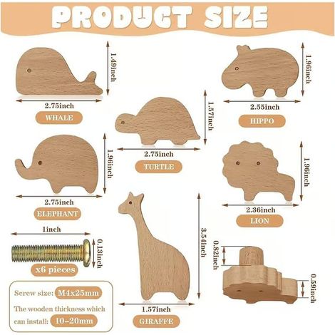 Boutons de meuble décoratifs en bois à motifs animaliers, boutons de commode décoratifs à vis, boutons de commode en bois, animaux marins dans la forêt, lot de 6